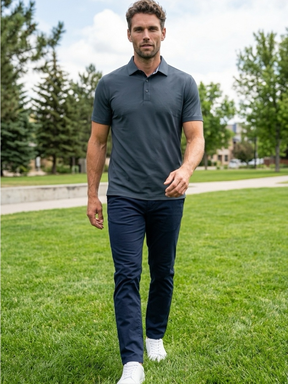 Men's dark gray heather Short-Sleeve Polo - Modern Performance size XL